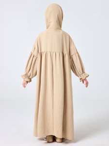 Ramadan Moyen-Orient Musulman <span class=keywords><strong>Abaya</strong></span> <span class=keywords><strong>Fille</strong></span> Robe À Capuche Robe Avec Couleur Unie À Capuche Manchette Conception Bouton Robe Kebaya Robe - Product Image 6