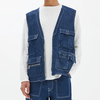 Veste utilitaire décontractée à logo personnalisé de haute qualité, très vendue, avec plusieurs poches, fermeture éclair, débardeur en denim pour hommes