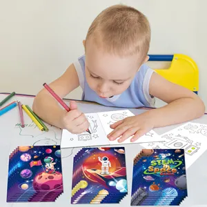 Pesta desain luar angkasa DIY buku mewarnai Planet Rocket warna kartun buku lukisan grafiti DIY untuk pesta tata surya anak-anak