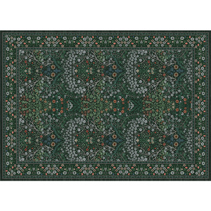 Alfombra Persa Vintage Rectangular Verde Oscuro con Diseño Floral Azul, Resistente a las Manchas, Lavable a Máquina, Decoración para el Hogar - Product Image 1