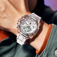 Reloj Deportivo para Hombre SVJ con Caja Transparente, Correa de Silicona, Esfera Esqueleto, Pantalla Multifunción, Regalos para Hombre