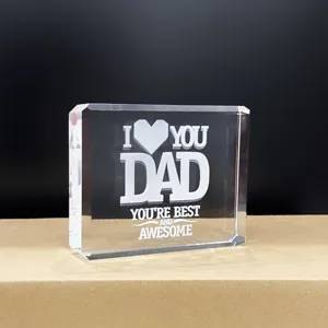 Father's Day Best Dad Crystal Gift, Thank you Gift Engraving Crystal Blocks, Crystal Desk Decoration for Home and Office