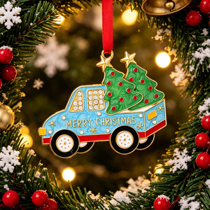Adorno Navideño de Camión Esmaltado con Diamantes de Imitación, Colgante Metálico para Árbol de Navidad, Decoración Navideña, Regalo para Fiestas - Product Image 2
