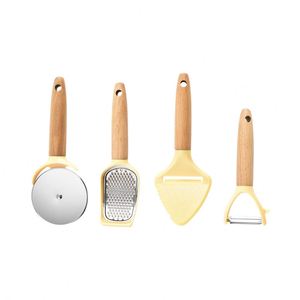 Petit ensemble d'ustensiles de cuisine avec manche en bois de hêtre pour pelle à fromage, rouleau à pizza, couteau, râpe, cuillère à glace, ustensiles de pâtisserie - Product Image 3