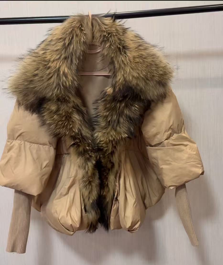 khaki+raccoon fur collar