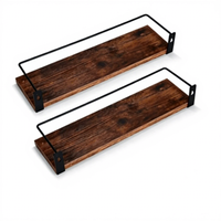 Étagère à épices murale de cuisine en bois rustique améliorée, ensemble de 2 rangements doubles amovibles avec barrière de sécurité, écologique