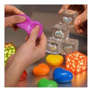 Private Label Glowing Heart Cube Squeeze Toy TPR Soft Squishy <b>Ball</b> <b>LED</b> Flashing Sensory Fidget Kids Gift Set Bulk - Product Image 3