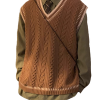 Herren Casual Koreanischer Stil Dünner Atmungsaktiver Knitterfreier Gestrickter Polyester/Baumwoll-Pullover Herbst Winter V-Ausschnitt Vorderseite