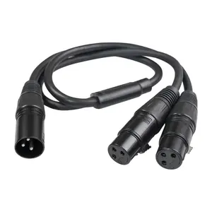 Kabel Splitter XLR, 50cm pria ke Dual Female y-splitter 3Pin mikrofon seimbang garis Foil dipelindung untuk mikrofon