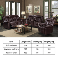 Ensemble de canapés inclinables manuels en similicuir, 1, 2 ou 3 places, avec motif de couture, pour salon et salle familiale