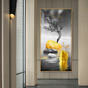 Peinture murale en porcelaine de cristal d'<span class=keywords><strong>arbre</strong></span> à feuilles dorées, peinture murale verticale, peinture murale de fond - Product Image 5