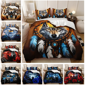 Ensemble de housse de <span class=keywords><strong>couette</strong></span> confort pour literie en polyester attrape-rêves avec motif d'animal <span class=keywords><strong>loup</strong></span> personnalisé - Product Image 2