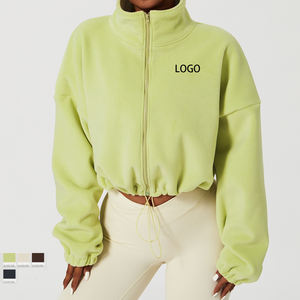 New Fitness Top <strong>Women's</strong> Drawstring Zipper Loose Long Sleeve Sports Coat Fitness Wear Yoga Jacket - Product Image 1