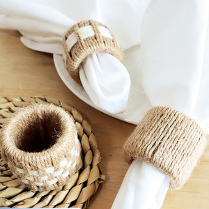 Style nordique en gros fait à la main en coton naturel <span class=keywords><strong>toile</strong></span> <span class=keywords><strong>de</strong></span> <span class=keywords><strong>jute</strong></span> anneau <span class=keywords><strong>de</strong></span> <span class=keywords><strong>serviette</strong></span> <span class=keywords><strong>de</strong></span> mariage - Product Image 4