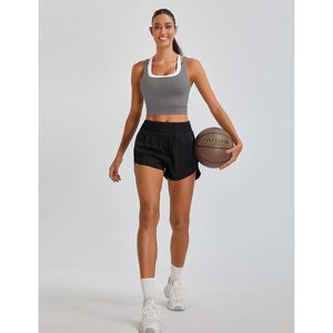 FOXA Womens Built In Bra Tank <b>Top</b> Gray Padded Scoop Neck Racerback <b>Cropped</b> Workout <b>Top</b> Breathable Knitted Spandex Polyester - Product Image 5