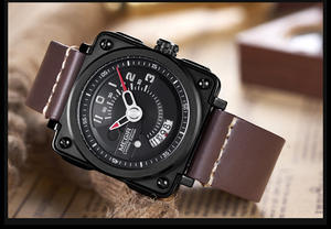 Nuevo reloj de hombre elegante reloj de pulsera deportivo con esfera De fecha grande de cuero genuino cuadrado - Product Image 6