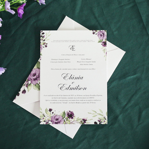 Invitation de <span class=keywords><strong>mariage</strong></span> française personnalisée en papier scintillant avec motif floral violet, carte RSVP et enveloppe - Product Image 6