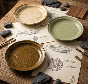 Plato Redondo de Cerámica Estilo Japonés de 8.2 Pulgadas, Esmaltado en Horno, con Textura Acanalada, para Restaurante u Hogar, para Bistec o Ensalada - Product Image 6