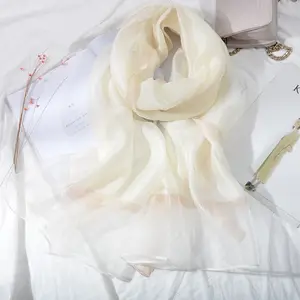 Cor sólida Longo Acrílico Ouro Sequin Lenço De Seda Xale de Verão Branco Puro Lenço De Seda Para As Mulheres Elegantes