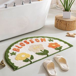 Tapis de bain moderne en forme de U à motif floral, en polyester absorbant et antidérapant, tapis de sol semi-circulaire pour cuisine et salle de bain avec plantes et motifs - Product Image 5