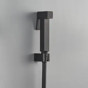 Shattaf Shhattaf 1F0130B Square Brass Matt Black Shattaf Spray Set Toilet Shhattaf Head With Hook And Hose For Bathroom