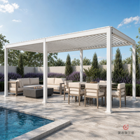 Pergola à lames orientables en aluminium MEXIN avec bande LED, capteur de pluie et télécommande pour terrasse, patio, jardin, hôtel
