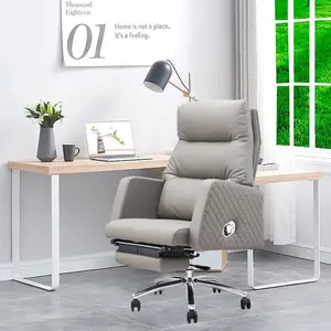 With Footage Recline Large Executive Pu White Leather Office Chair Grey Ceo Genuine Leather Office Chair