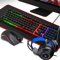 Paket Gaming 4 in 1 All-English, Keyboard, Mouse, Headset, dan Alas Mouse LED Backlit Berkabel, Edisi Luminous, untuk Pasar Internasional