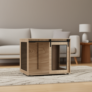 <b>Dog</b> Crate & <b>Cage</b> Pet House Wood Modern Breathable Indoor <b>Medium</b> <b>Size</b> Horizontal Sliding Door Furniture - Product Image 2