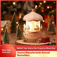 Lampe de projection romantique moderne pour cadeaux de vacances, 360 °   Boîte à musique rotative ABS, rechargeable, projecteur LED, veilleuse