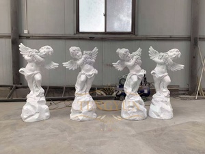 Sculpture de jardin moderne, enfants tenant des poissons, couleur blanche, taille réelle, résine de fibre de verre, <span class=keywords><strong>petit</strong></span> ange chérubin - Product Image 4