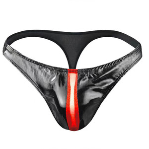 <b>Men's</b> Sexy Faux Leather <b>Thong</b> Underwear Black Low Rise Spandex Briefs For Passionate Seductive Look - Product Image 5