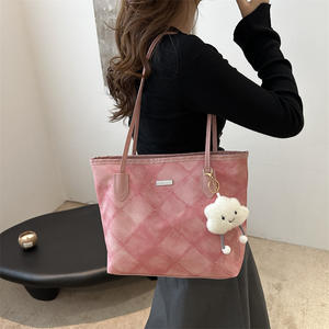 Nouveaux sacs à main en toile à motif losanges pour femme, grands sacs fourre-tout en tissu pour femme - Product Image 4