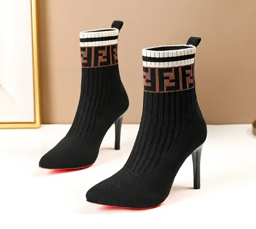 Hard-wearing fabric high heels sock boots women's sexy ladies stiletto heels pointed toe shoes