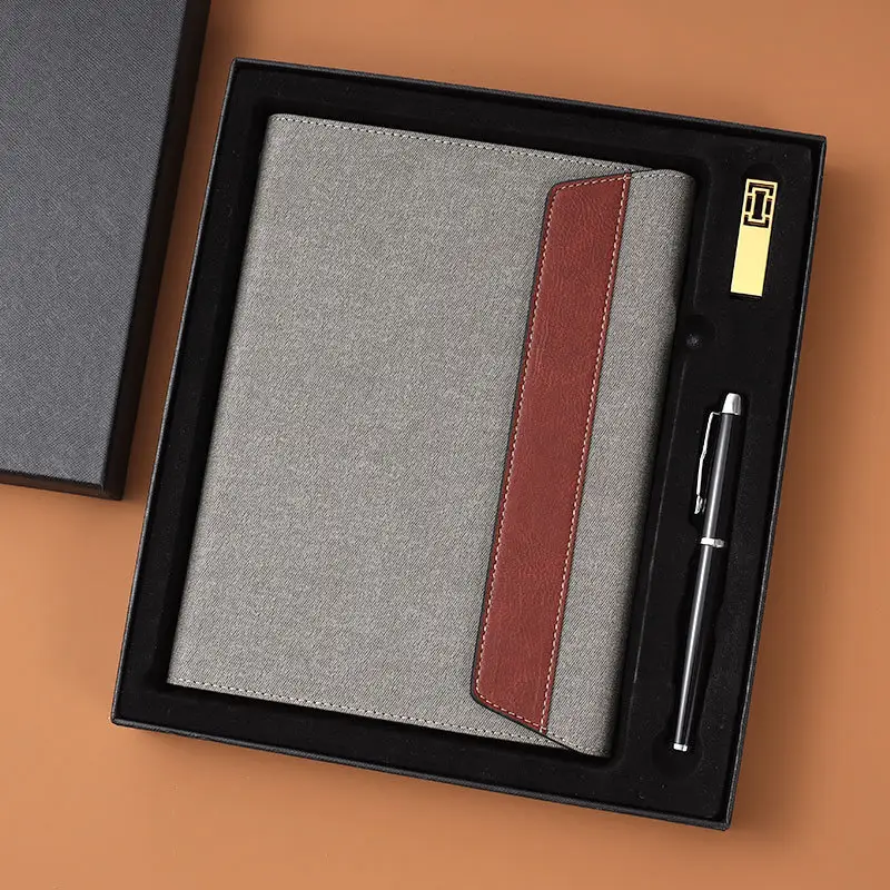 Hardcover 2024 Set hadiah bisnis pria, Notebook ukuran A5 dengan pena U Disk pola mengikat termal kulit Pvc Pp hadiah Notebook