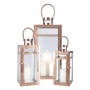 Set di 3 di lusso <span class=keywords><strong>in</strong></span> oro rosa lanterna portacandele con <span class=keywords><strong>vetro</strong></span> temperato per il giardino corridoio decorazione di nozze - Product Image 1