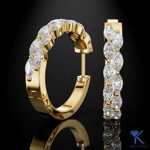 Lab Grown CVD HPHT Diamond Double Row Marquise <b>Hoop</b> <b>Earrings</b> 14K 18K <b>Solid</b> Gold Luxury Fine Women Wedding Bridal Jewelry - Product Image 1