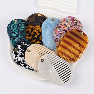 Peigne miroir pliable multifonctionnel pour filles, portable, antistatique, en acétate, avec texture marbrée - Product Image 2