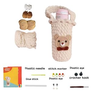 Kit de fabrication de couvre-tasses DIY avec fil chenille super doux, kit de <span class=keywords><strong>crochet</strong></span> facile pour débutants, couleur crème, cadeau fait main DIY - Product Image 6
