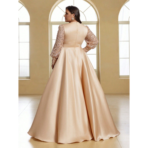 Vestido de Noche Largo para Mujer, Estilo Princesa, con Lentejuelas, Patchwork, Satén, Manga Regular, Talla Grande, Elegante - Product Image 6