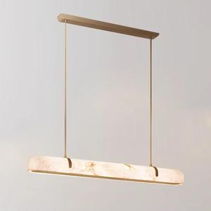 French Style Marble Long Strip Chandelier Adjustable Height Copper <strong>Lighting</strong> <strong>Fixtures</strong> for Villas Hotels Restaurants Bars - Product Image 3