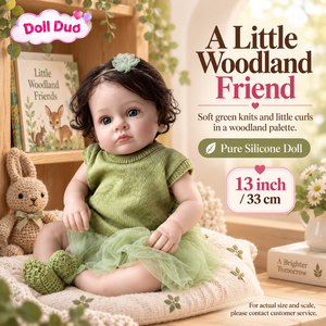 Muñeca Reborn de Silicona de Cuerpo Completo de 13 Pulgadas, Modelo Doll Duo Personalizada, con Ropa de Punto Verde y Pelo Corto Rizado, Regalo de Navidad Personalizado para Niños - Product Image 1