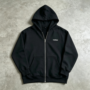 Sweat-shirt à capuche zippé noir pour homme, couleur unie, décontracté, en coton French Terry, coupe oversize, avec poche avant et logo, idéal pour l'automne - Product Image 2