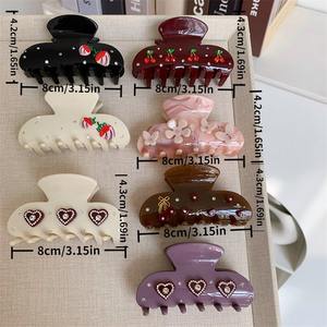 새로운 도매 빈티지 아세테이트 헤어 클로 클립 레트로 꽃 체리 라인 석 헤어 클램프 핀 여성용 레이디 헤어 액세서리 - Product Image 6