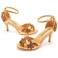 Talons hauts perles dentelle or blanc argent chaussures de mariage bout ouvert bride à la cheville soirée chaussures d'été sandale de mariage