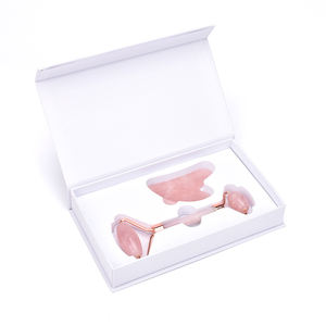 100% De Quartz Rose naturel Visage Masseur Jade Rouleau Barre de Beauté Guasha Ensemble - Product Image 3