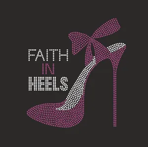 faith in heels custom logo high heel shoe rhinestone iron on moti tshirt transfers rhinestone heat transfers