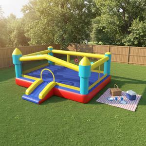 Nouveau produit Château gonflable pour enfants, petit parc d'attractions intérieur/extérieur avec toboggan et trampoline - Product Image 1
