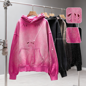 100% cotton dài Boxy 420 GSM Rhinestone Nước Mắt Hoodies Chất lượng cao tùy chỉnh áo len mùa đông Dot thời trang dạo phố quần áo unisex - Product Image 2