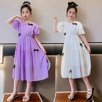 Vestido de Verano Estilo Princesa Hasta la Rodilla para Niñas, Traje de Playa para Niñas Grandes